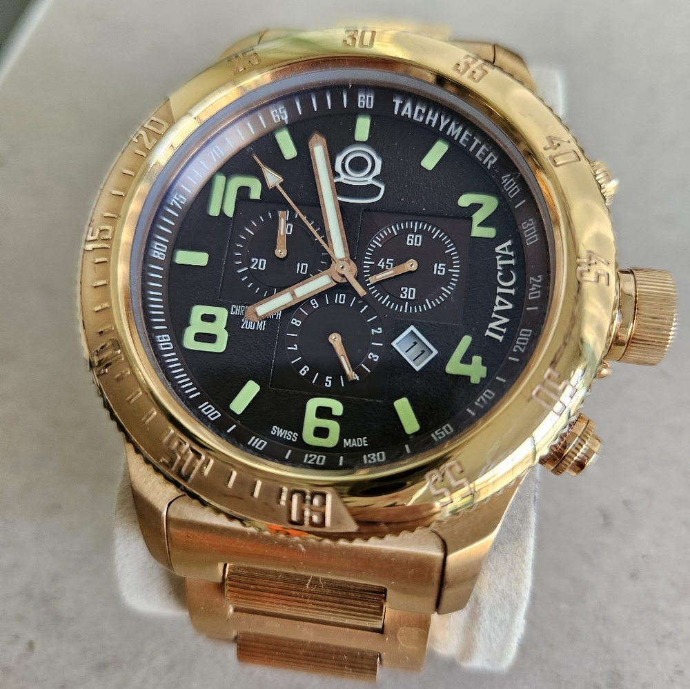 Invicta Men's Russian Diver Chronograph Brown Dial Rose Gold Steel Dive Watch